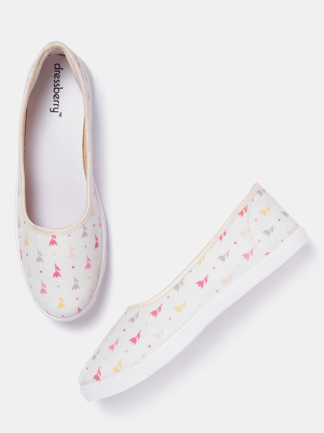 DressBerry Women Cream-Coloured Printed Slip-Ons Price in India