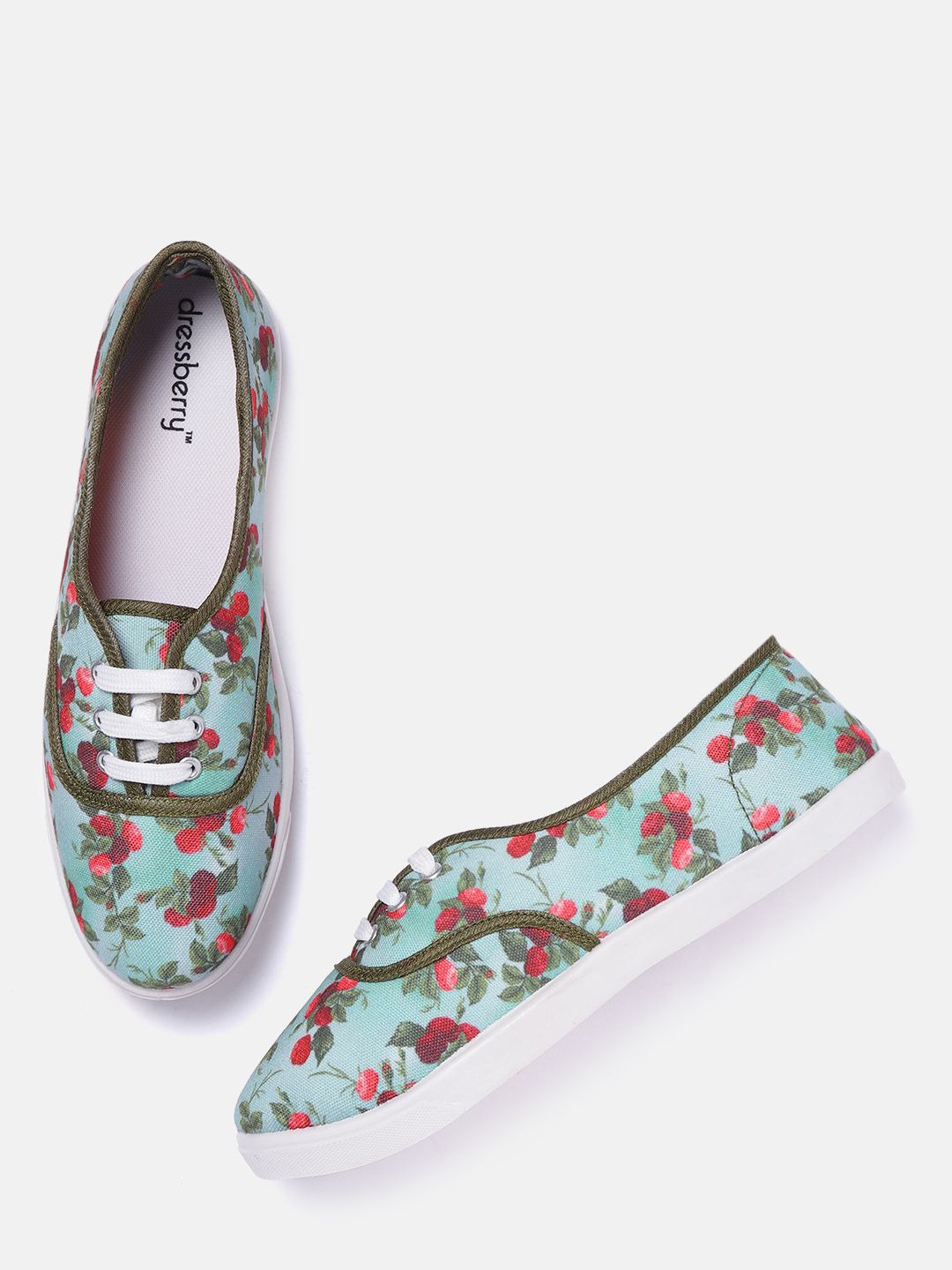 DressBerry Women Green & Pink Printed Sneakers