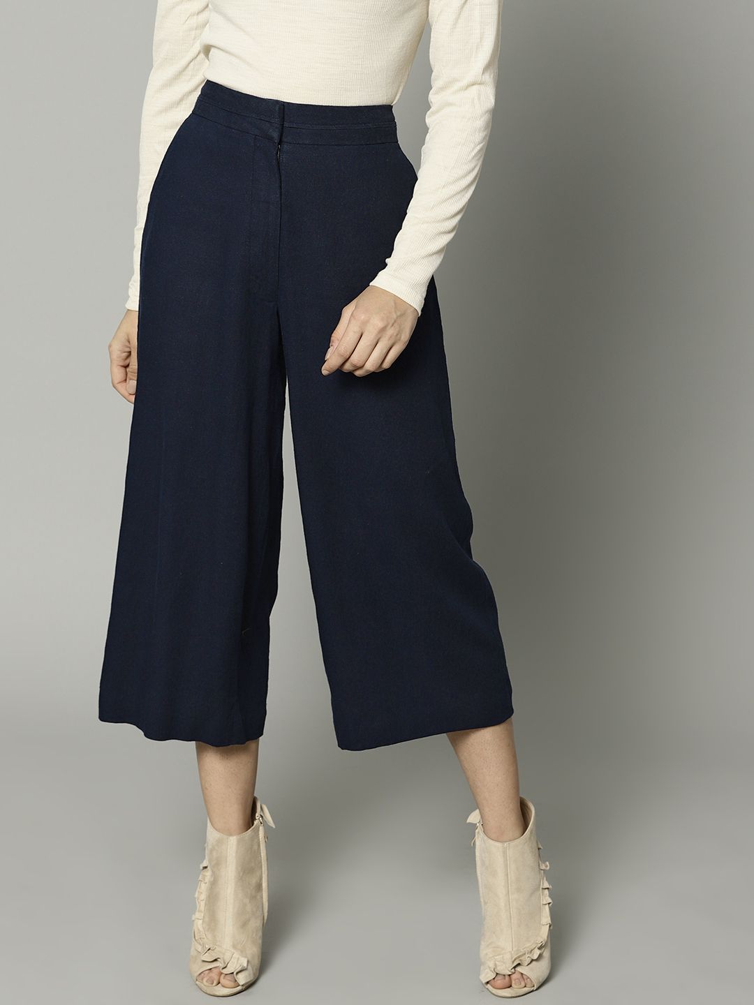 Marks & Spencer Women Navy Blue Regular Fit Solid Culottes Price in India