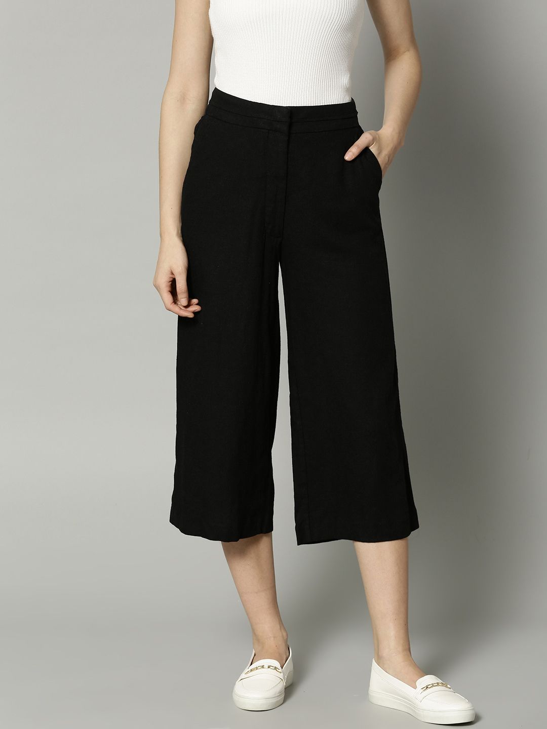 Marks & Spencer Women Black Regular Fit Solid Culottes Price in India