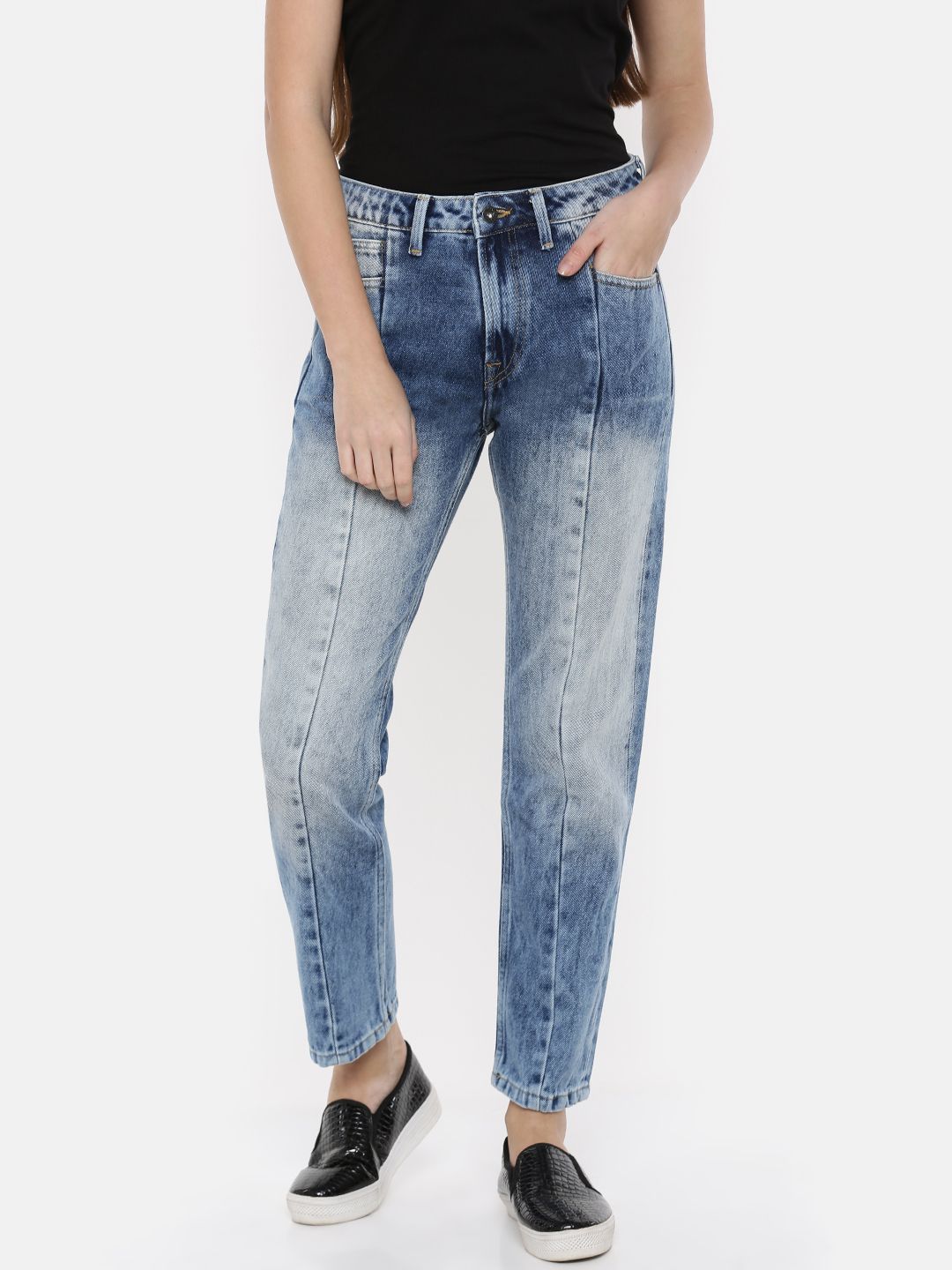 Pepe Jeans Women Blue Momsy Regular Tapered Fit High-Rise Cropped Jeans Price in India