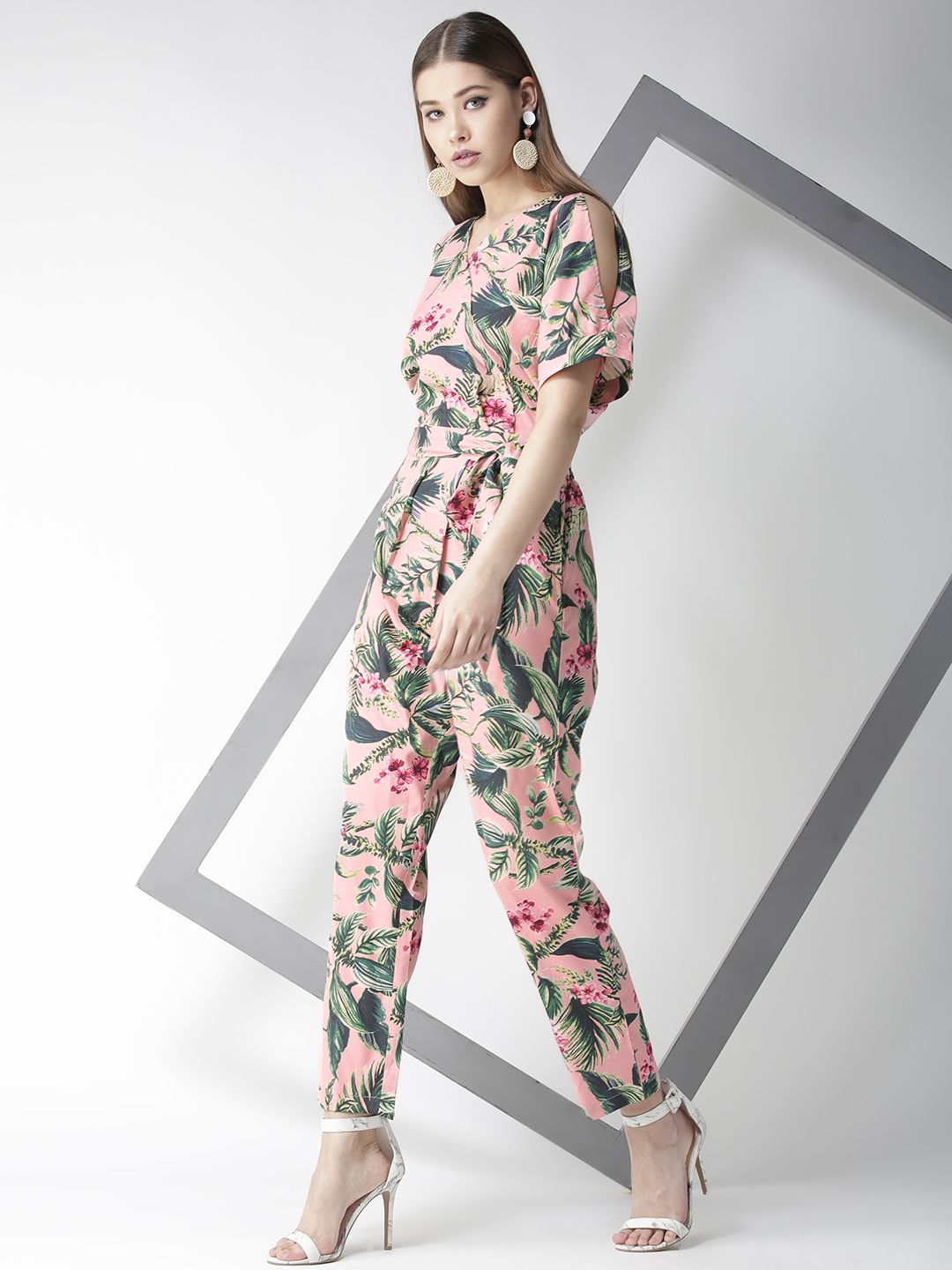 StyleStone Pink & Green Printed Basic Jumpsuit Price in India