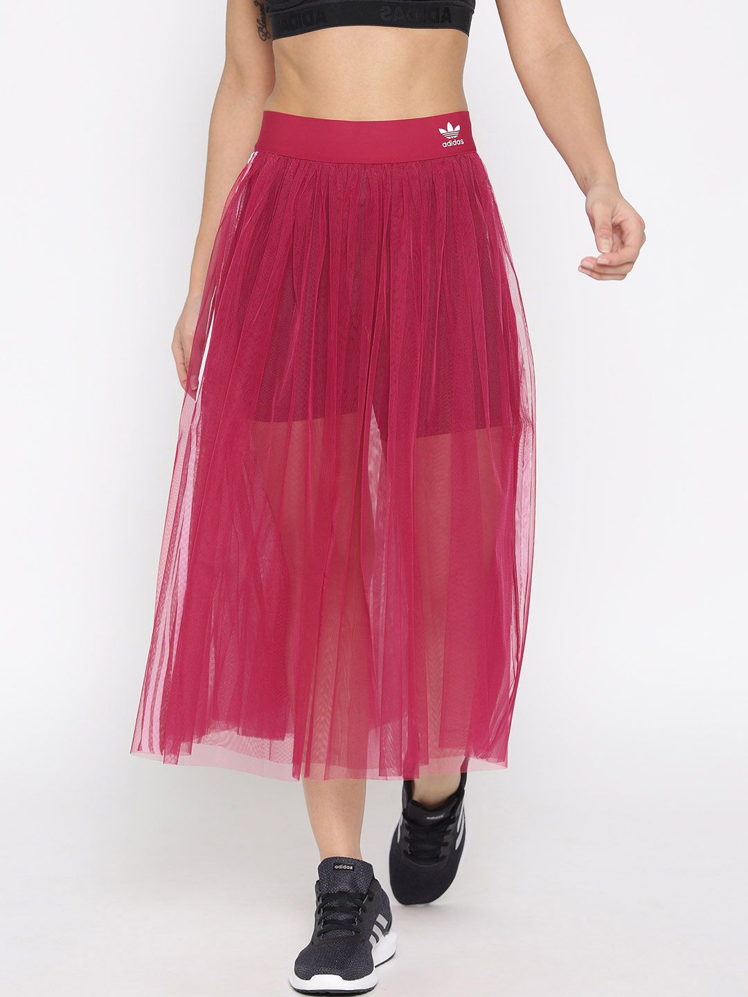 Buy ADIDAS Originals Women Magenta Solid Tulle Sheer Flared Skirt