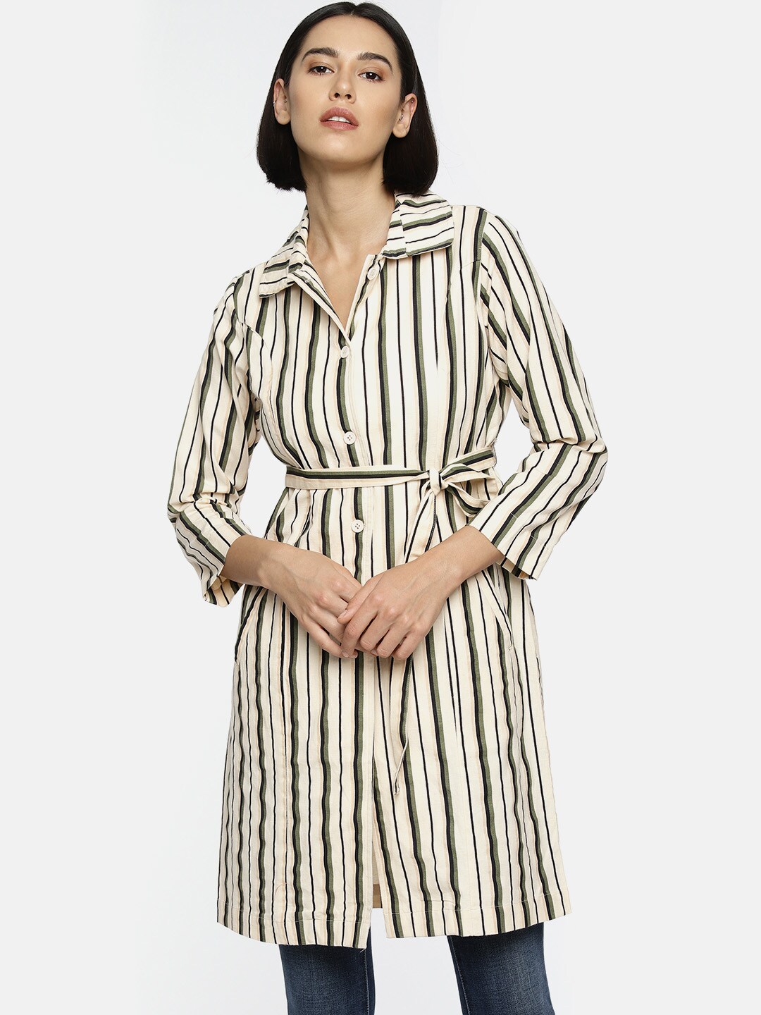 Fame Forever by Lifestyle Women Beige Striped Tailored Jacket Price in India