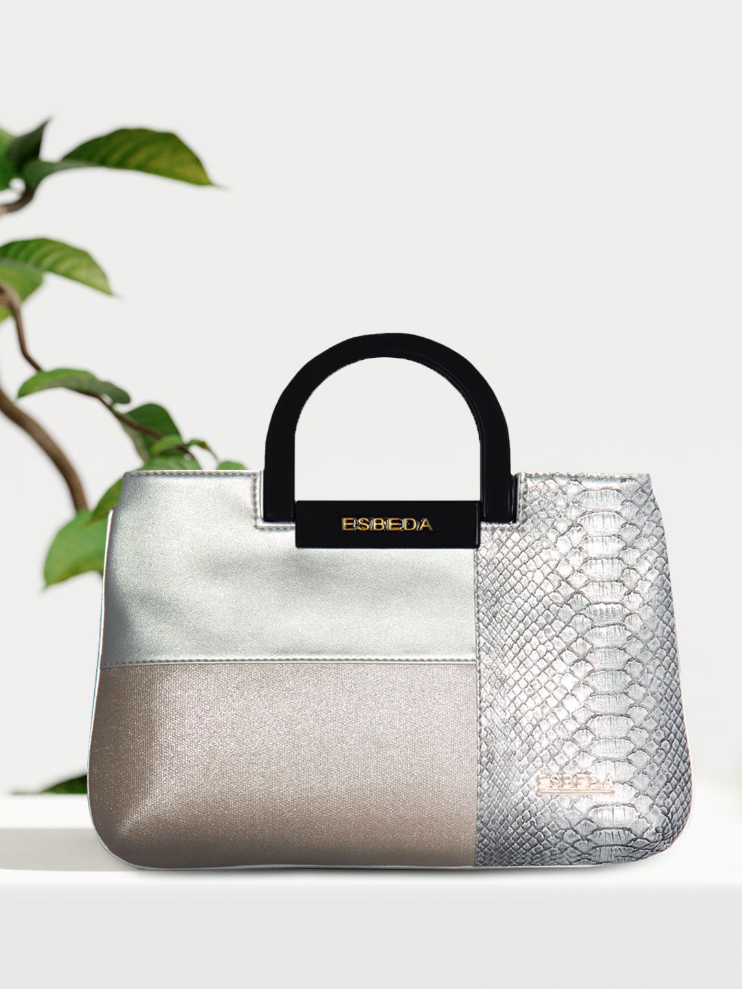 ESBEDA Silver-Toned Solid Handheld Bag Price in India