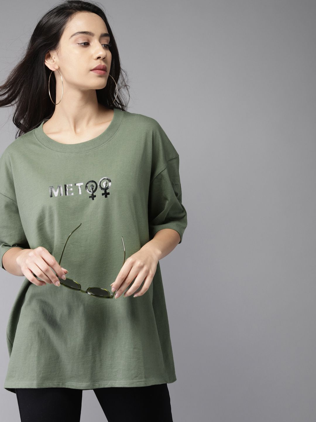 Moda Rapido Women Green Printed Round Neck T-shirt