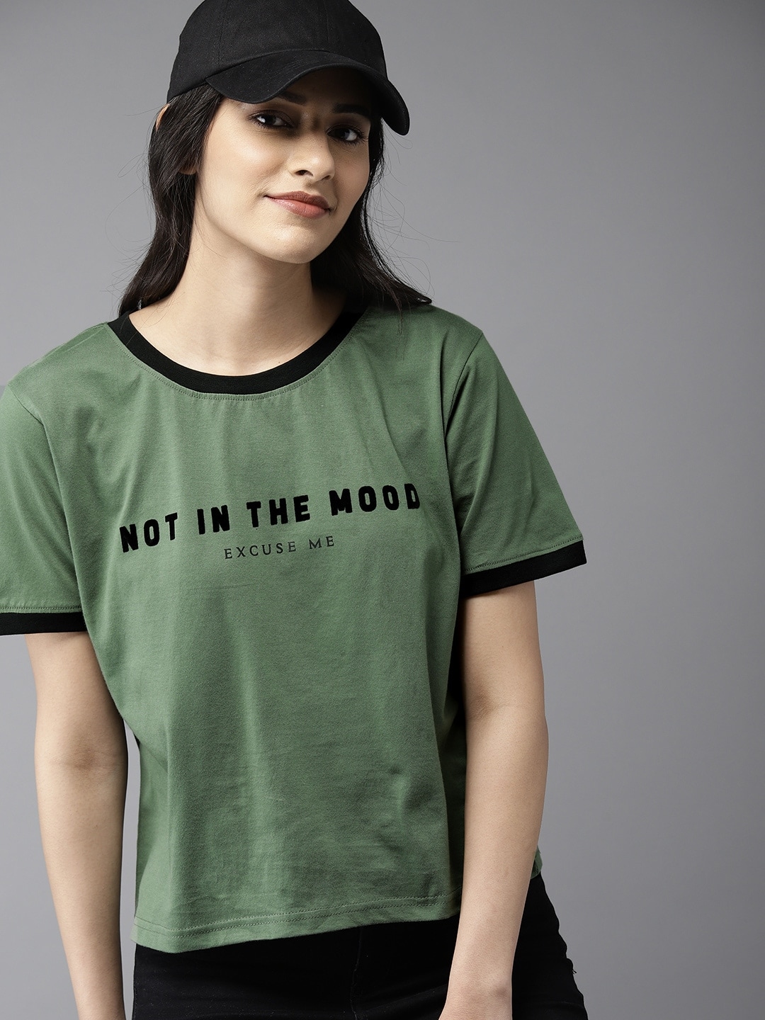 Moda Rapido Women Olive Green Printed Cotton Pure Cotton T-shirt Price in India