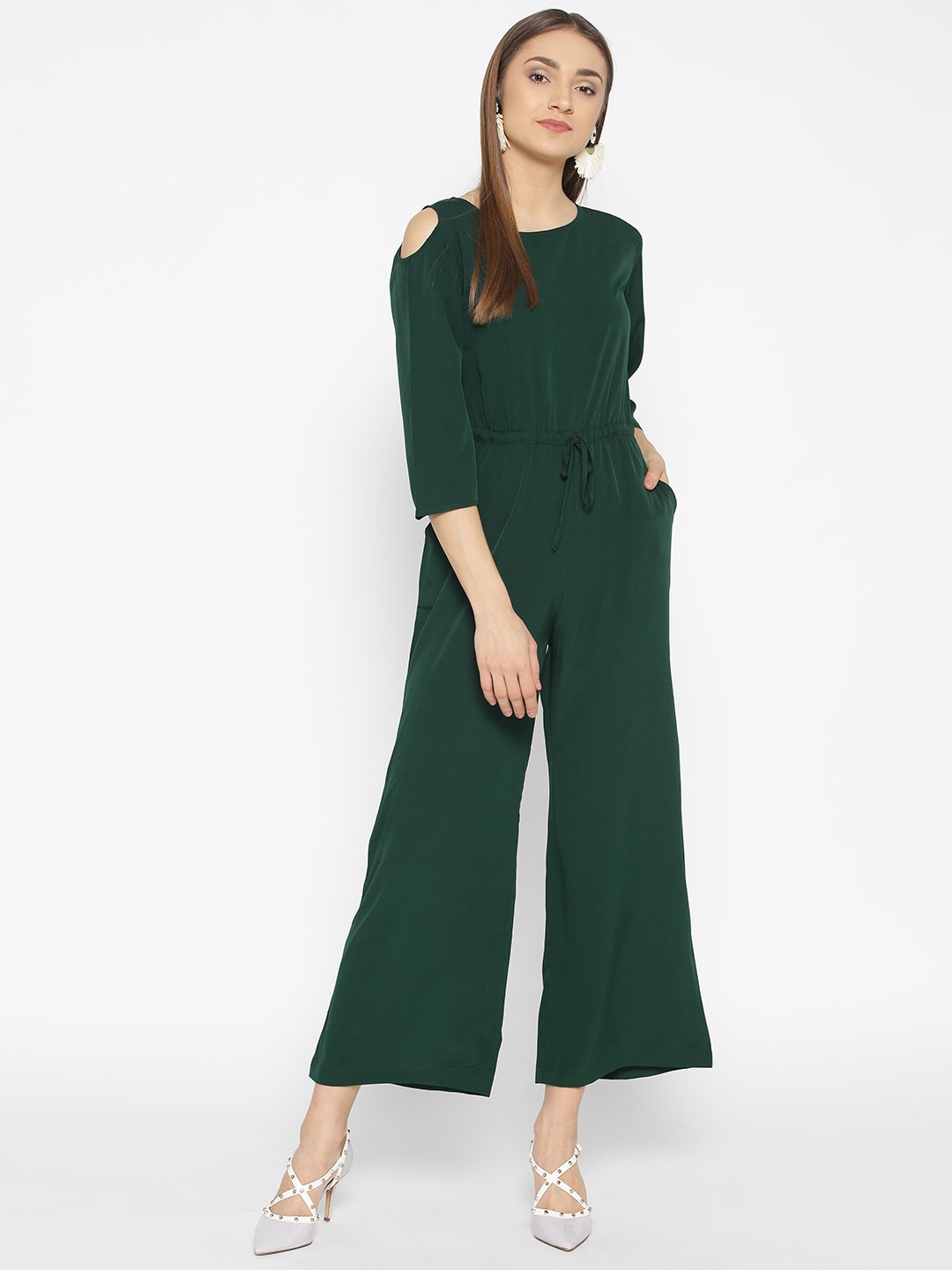 Cottinfab Women Green Solid Basic Jumpsuit Price in India