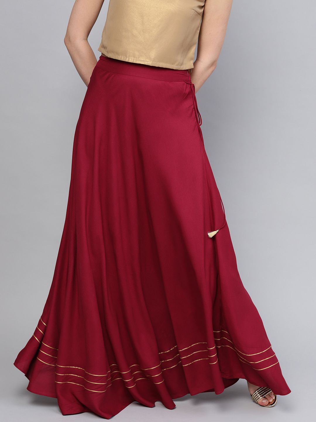 RARE Women Maroon Solid Maxi Skirt