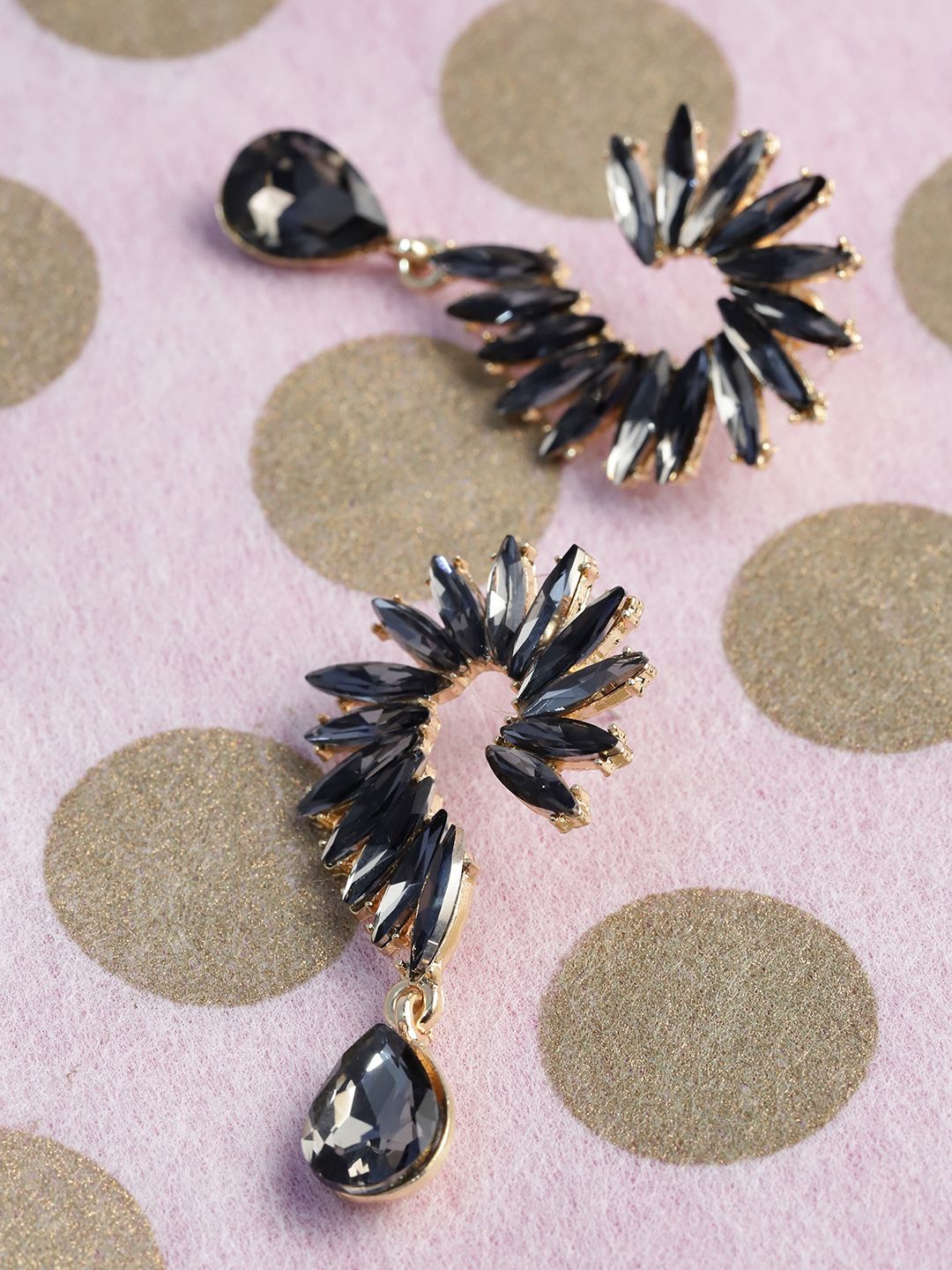 YouBella Black Gold-Plated Stone-Studded Contemporary Drop Earrings Price in India