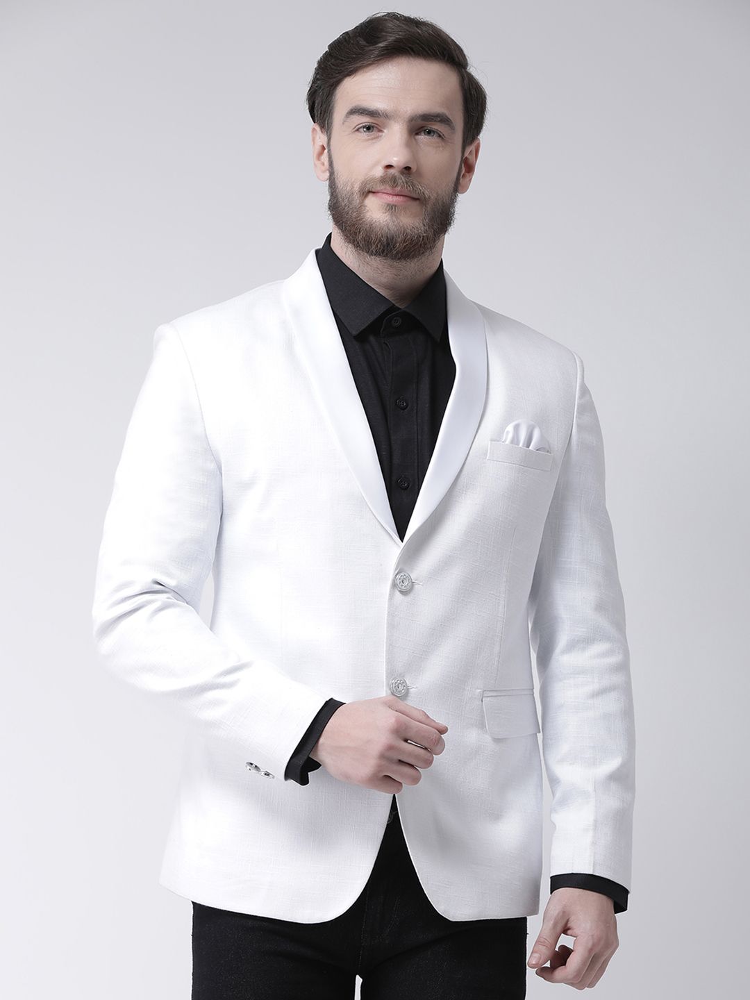 Hangup Men White Solid Regular Fit Single-Breasted Blazer