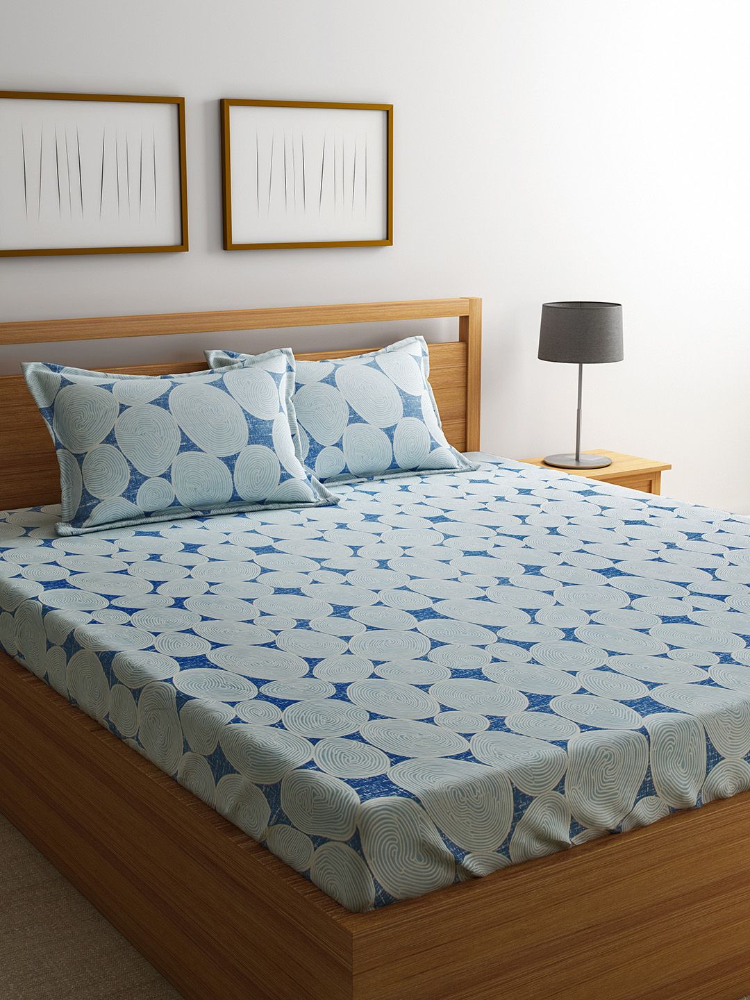 RAGO RAGO Blue Abstract Cotton 210 TC Queen Superfine Bedsheet with 2 Pillow Covers-91 x 100 inches