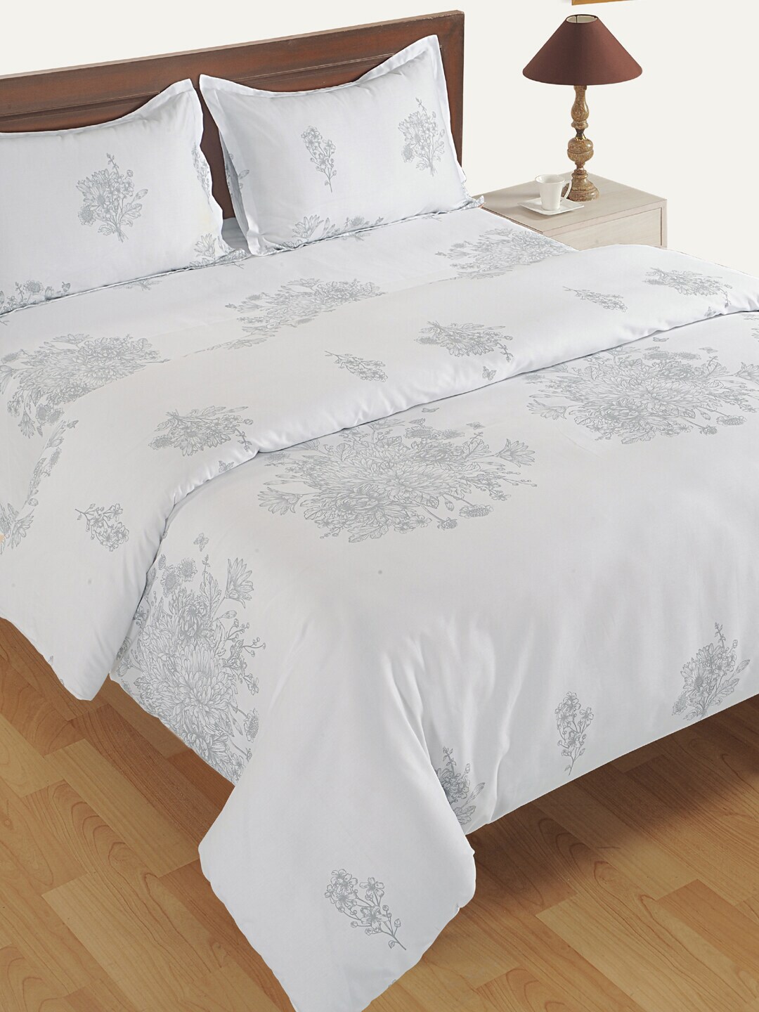 SWAYAM White Printed Bedding Set With Comforter Price in India