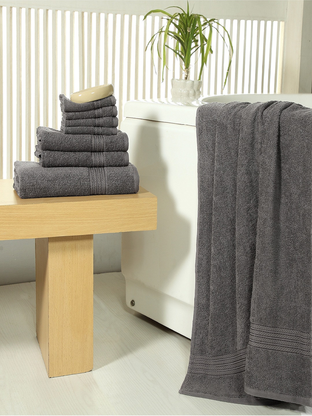 Avira Home Unisex Charcoal Grey Set of 8 450 GSM Towel Price in India