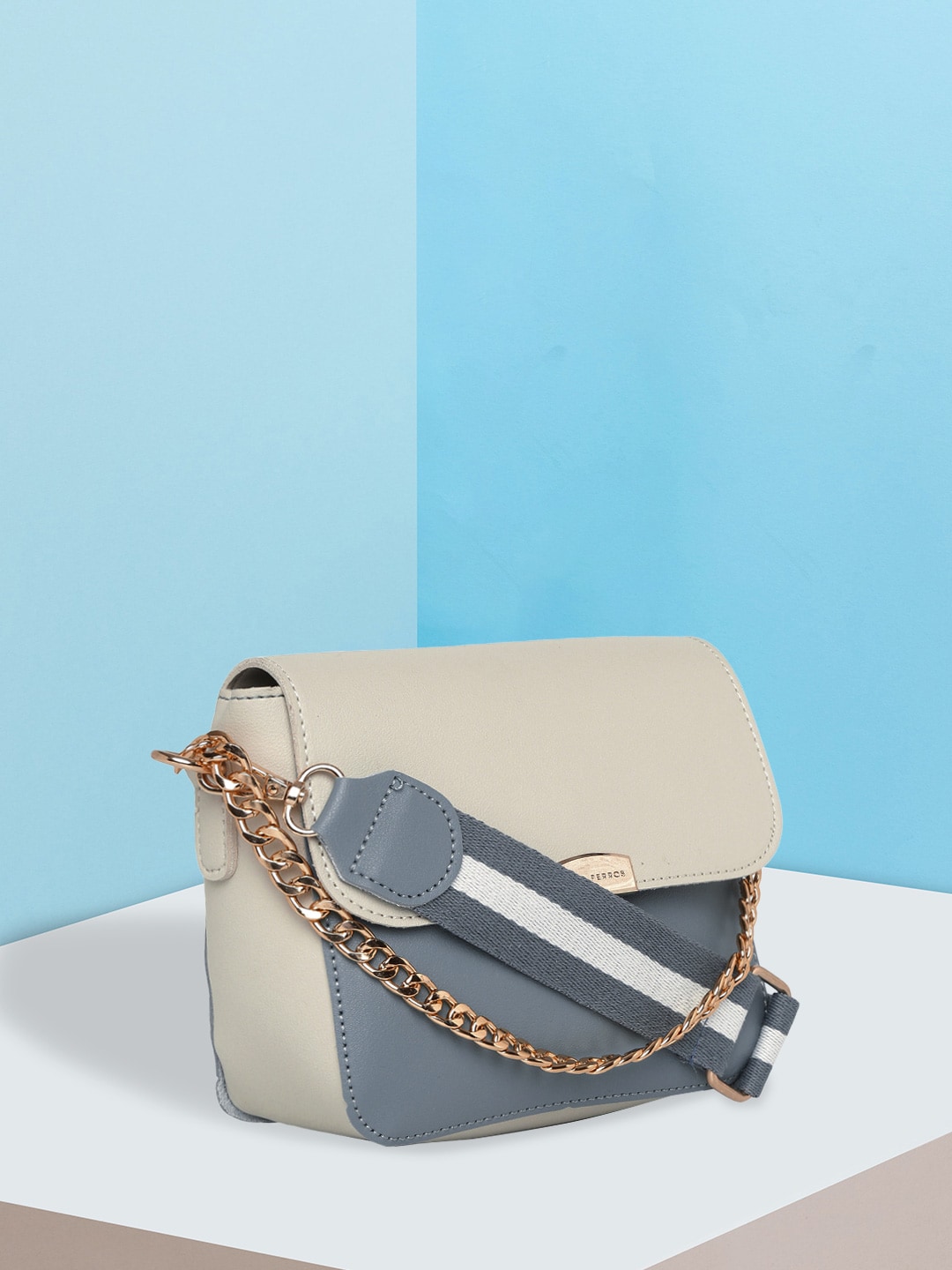 Lino Perros Blue & Off-White Colourblocked Handheld Bag Price in India