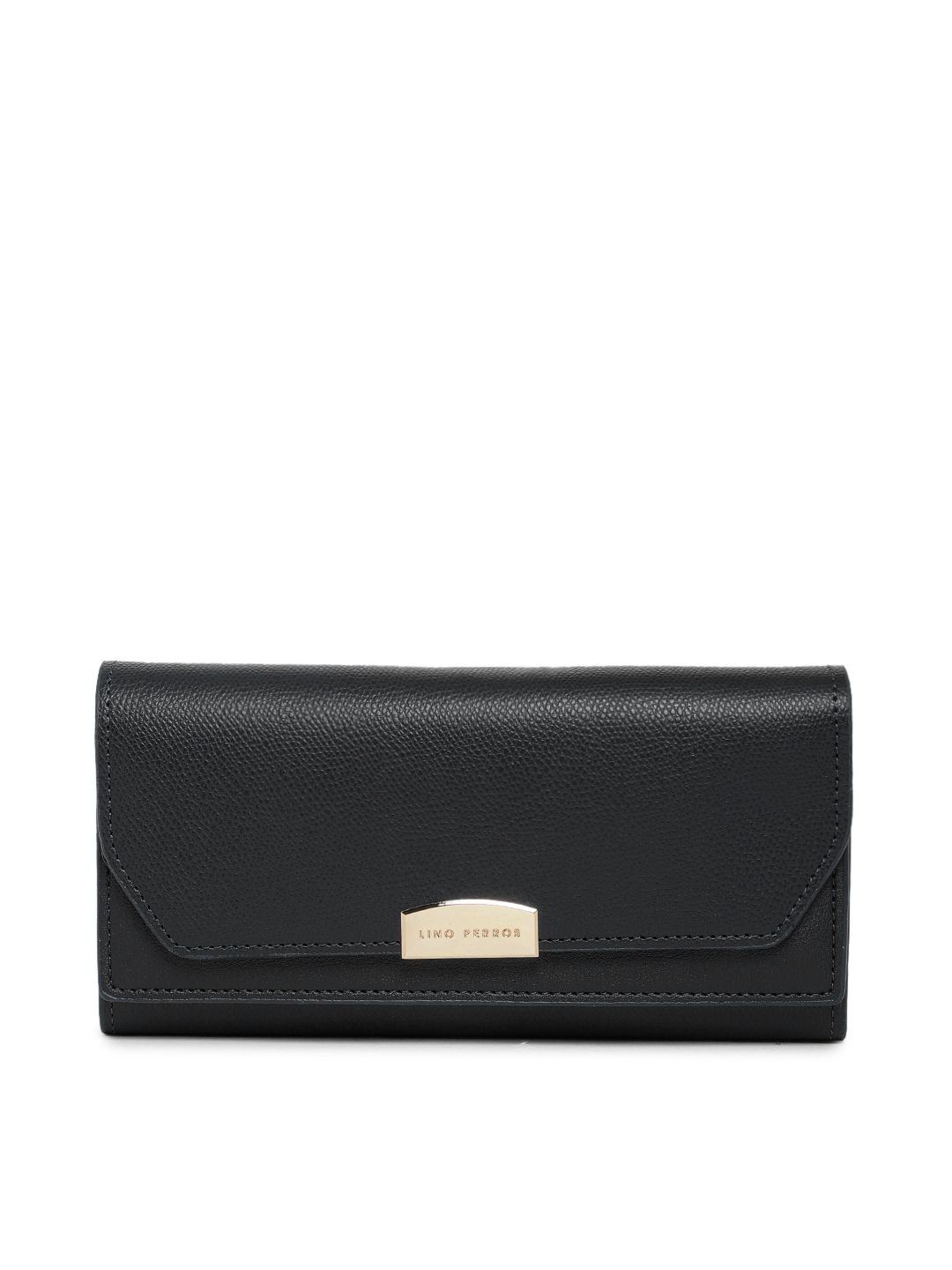 Lino Perros Women Black Solid Three Fold Wallet Price in India