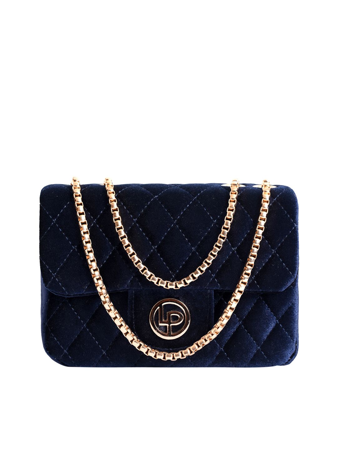 Lino Perros Navy Blue Quilted Shoulder Bag with Velvet Finish Price in India