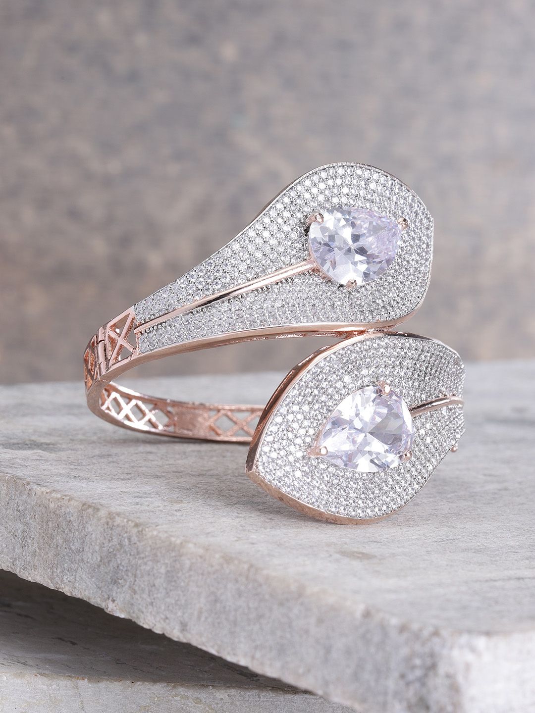 Designs By Jewels Galaxy Rose Gold-Plated Stone-Studded Handcrafted Cuff Bracelet Price in India
