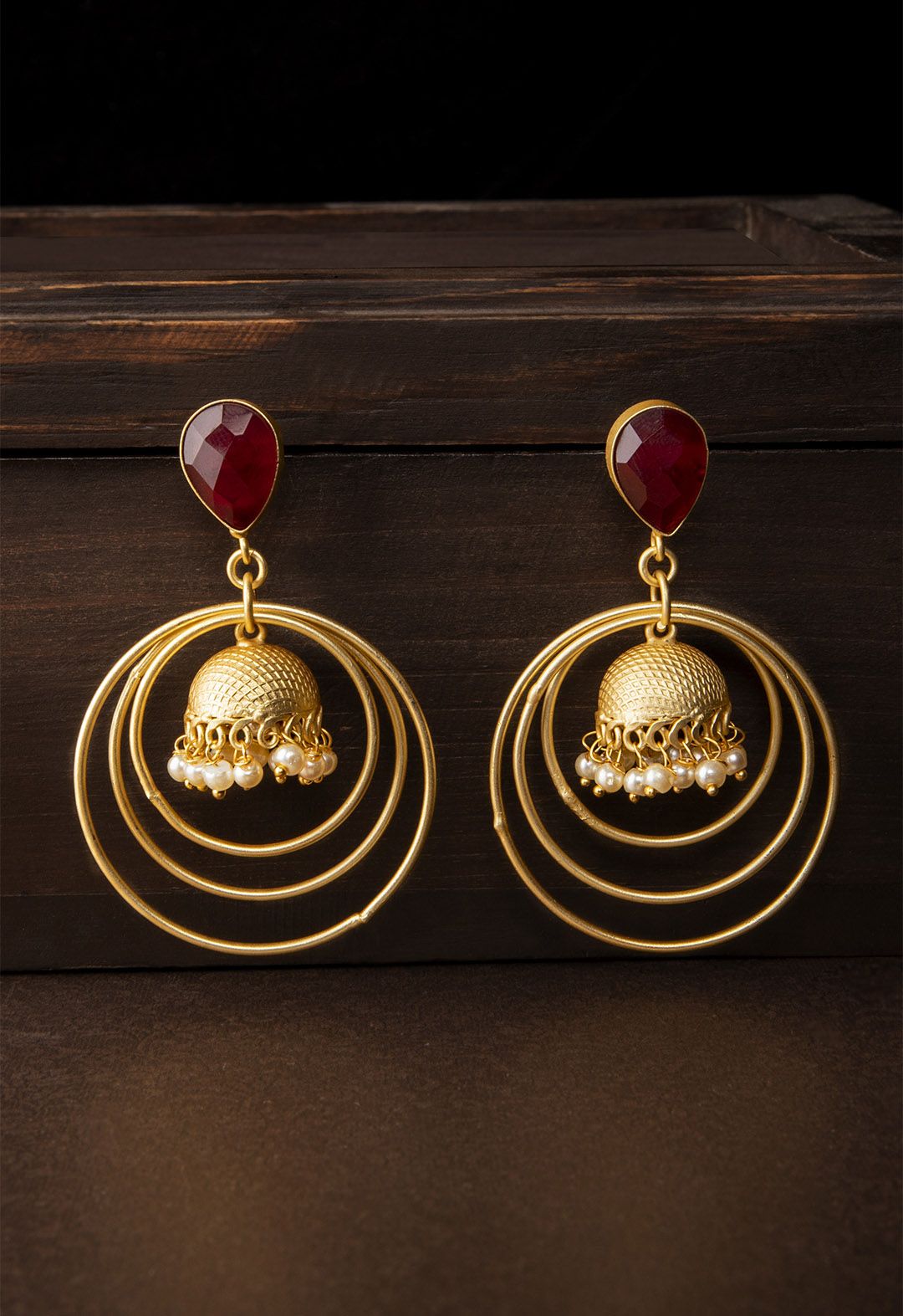 Rubans Women Gold-Toned & Red Contemporary Drop Earrings Price in India