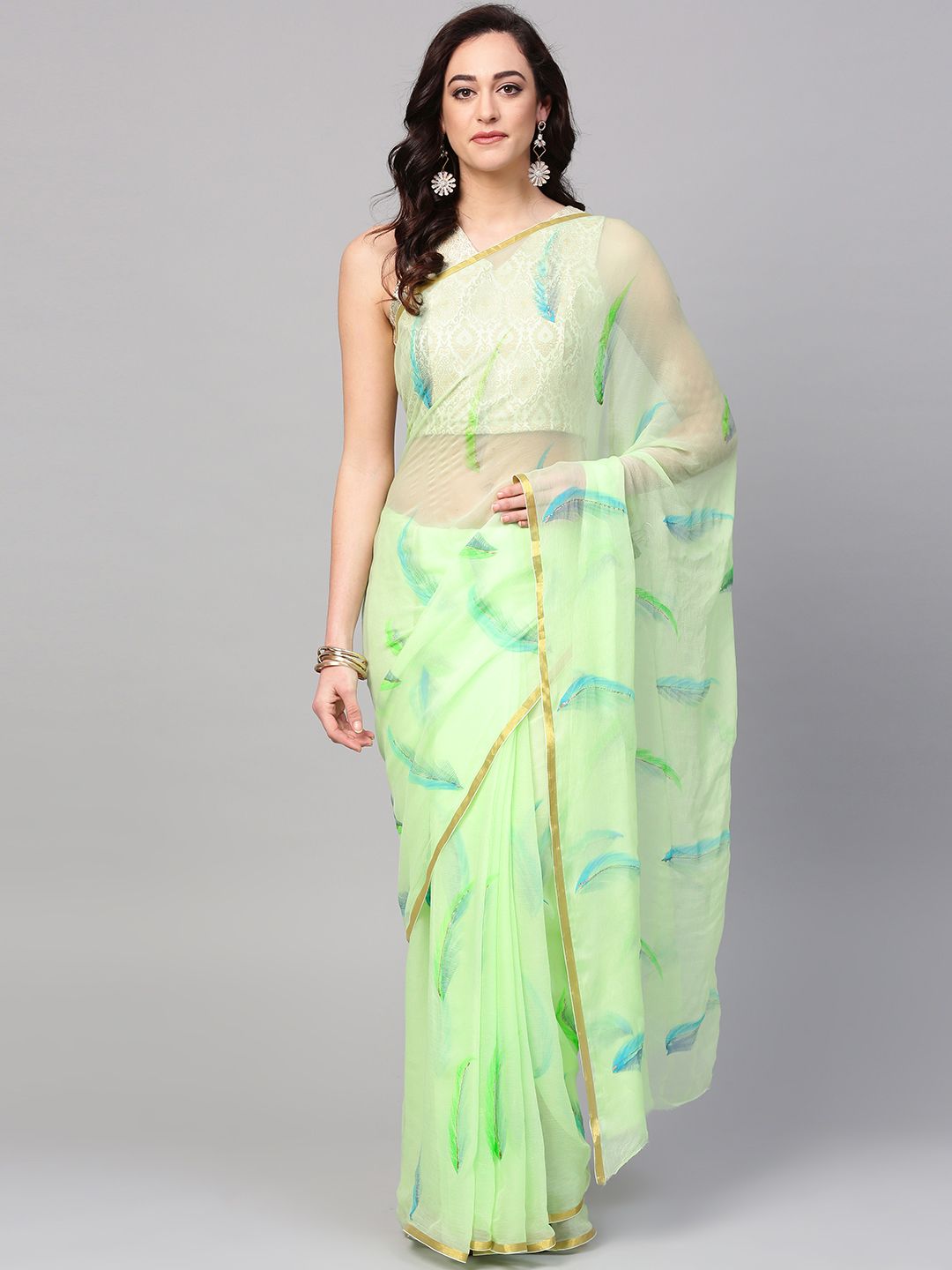 Geroo Jaipur Green Printed Saree Price in India