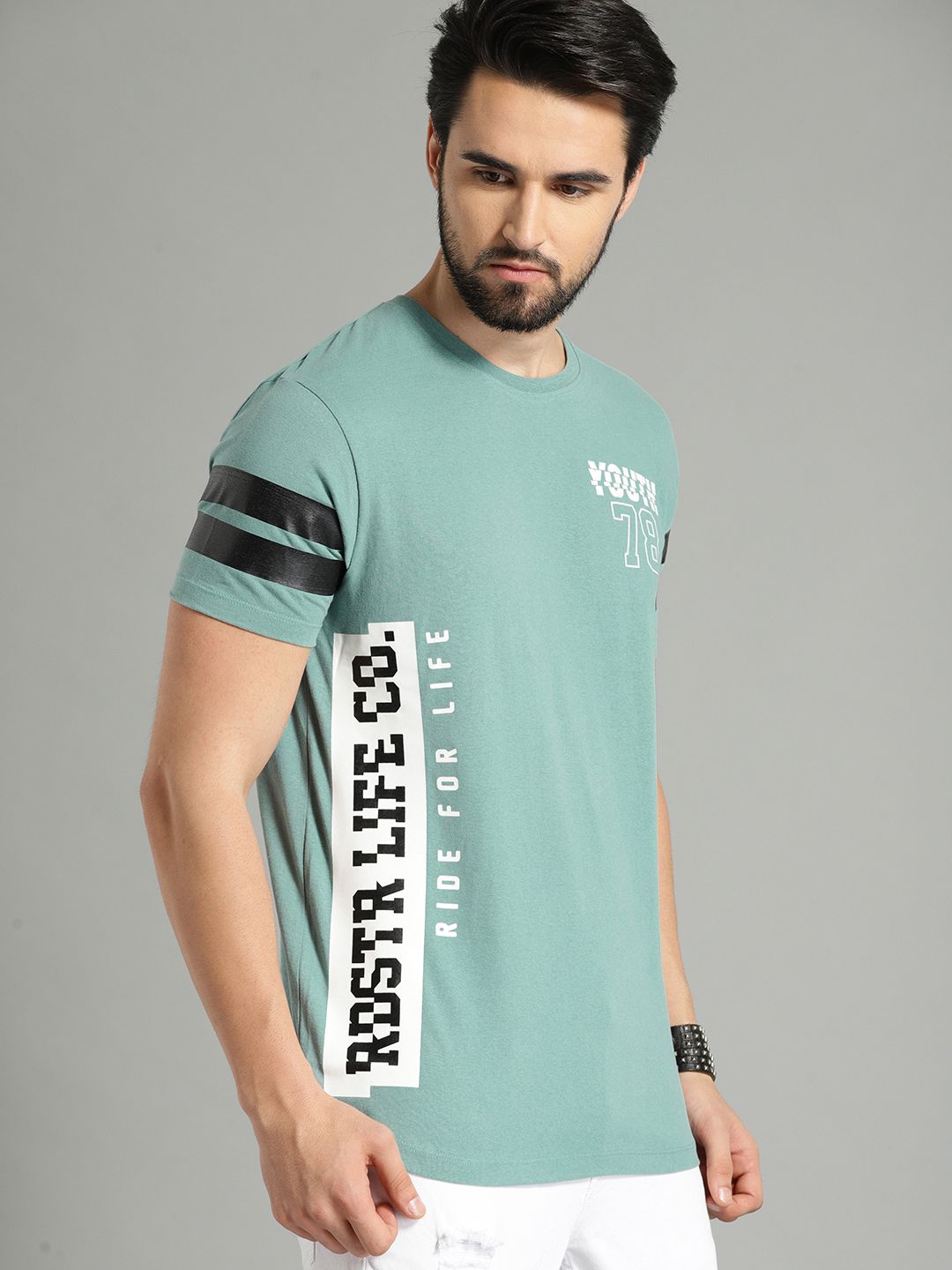 Roadster Men Green Printed Round Neck T-shirt