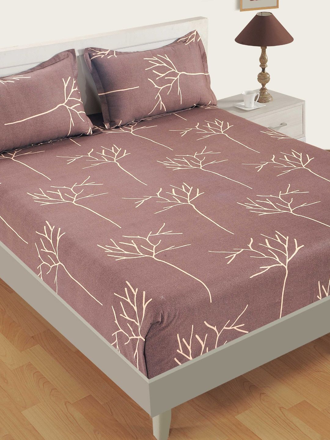 SWAYAM Coffee Brown Abstract 200 TC Cotton 1 Queen Bedsheet with 2 Pillow Covers Price in India