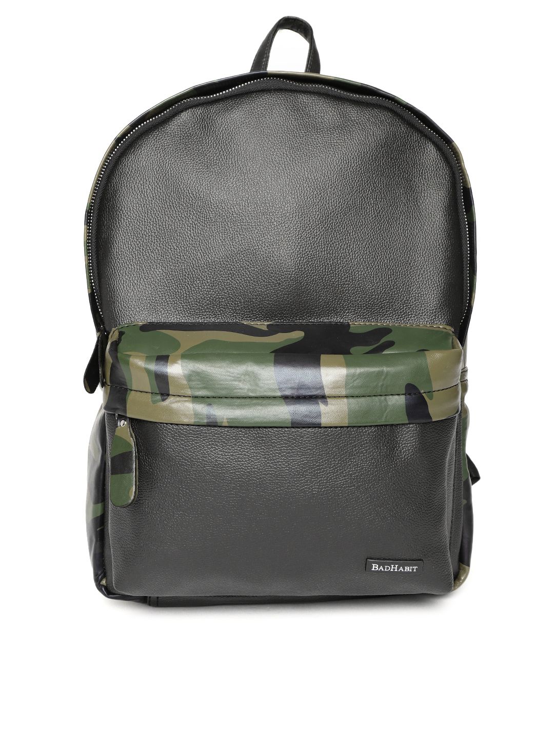 BAD HABIT Unisex Black & Olive Green Camouflage Print Backpack Price in India