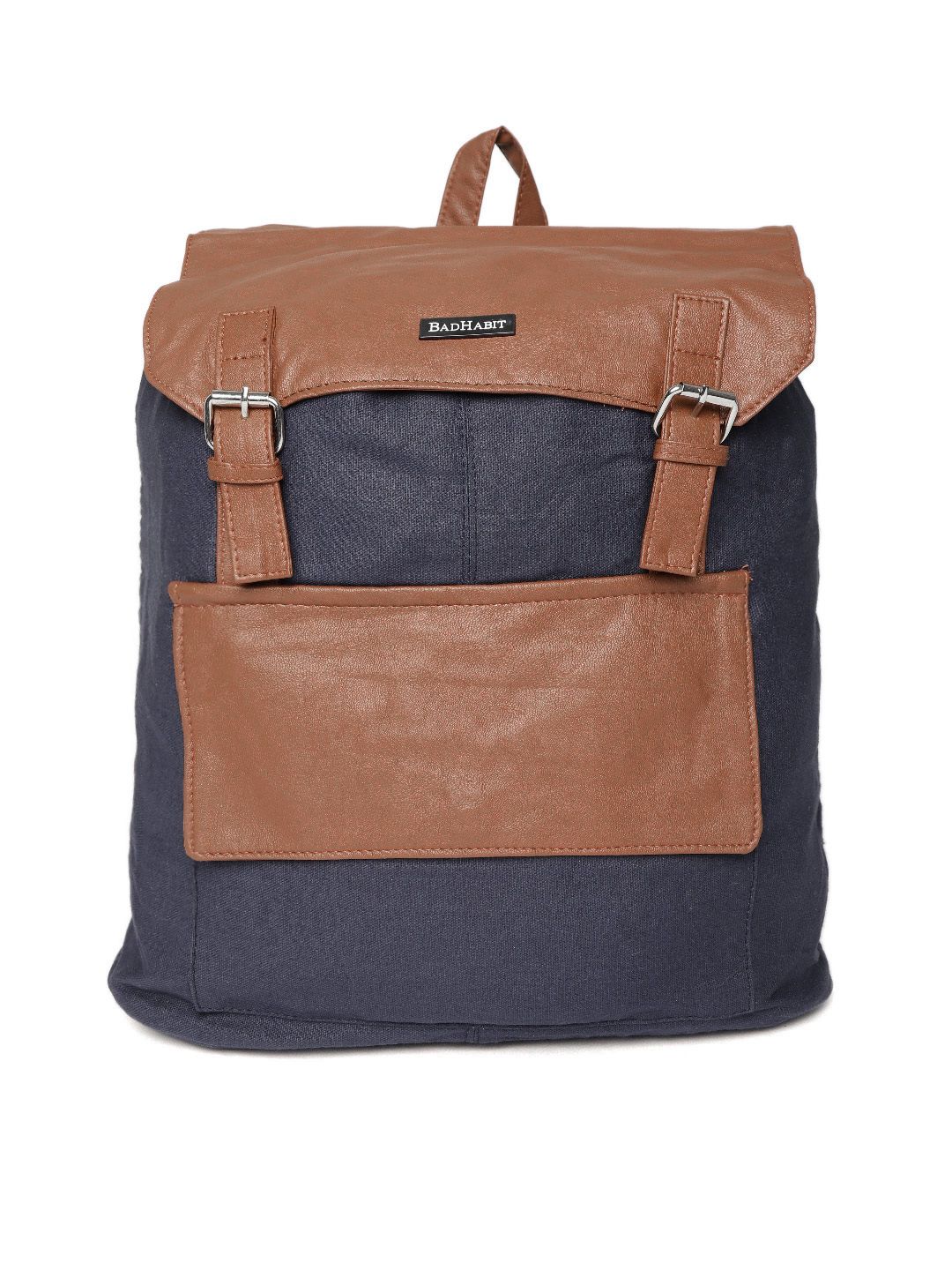 BAD HABIT Unisex Navy & Brown Colourblocked Backpack Price in India