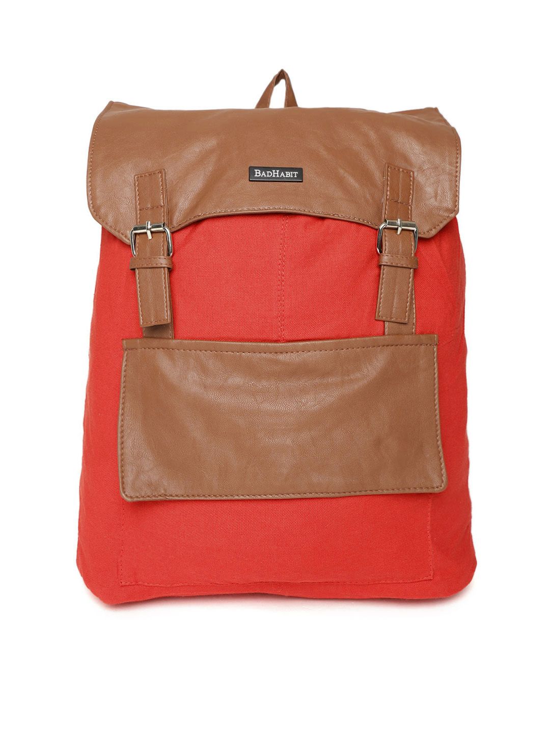 BAD HABIT Unisex Red & Brown Colourblocked Backpack Price in India