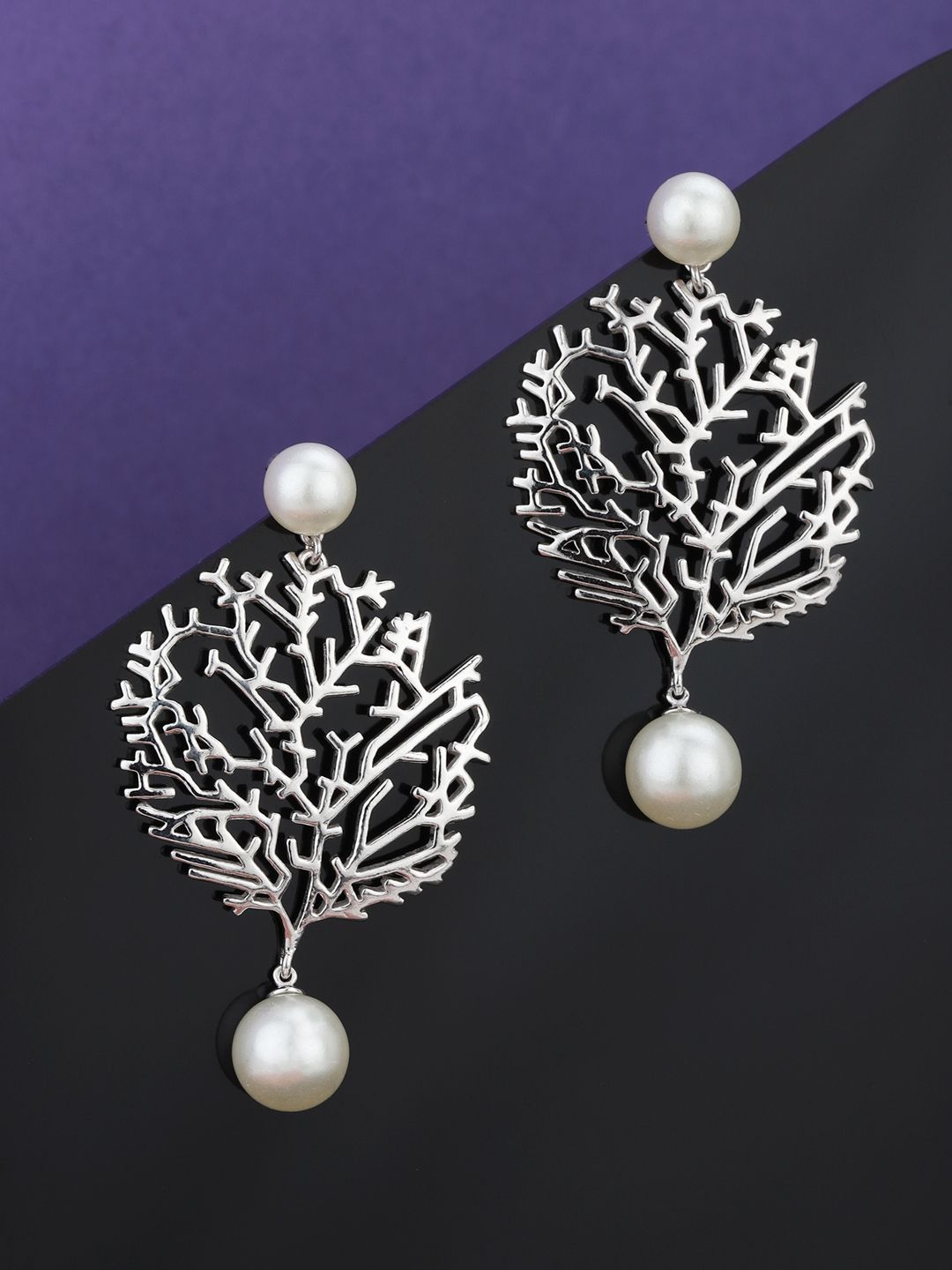 Carlton London Silver-Toned & White Rhodium-Plated Contemporary Drop Earrings Price in India