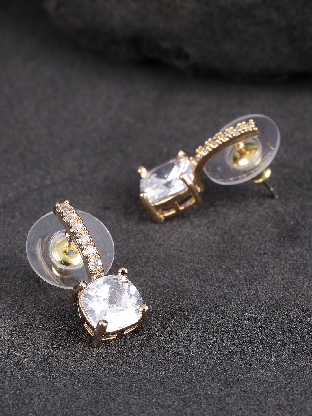 Carlton London Gold-Plated & Silver-Toned CZ-Studded  Square Drop Earrings Price in India