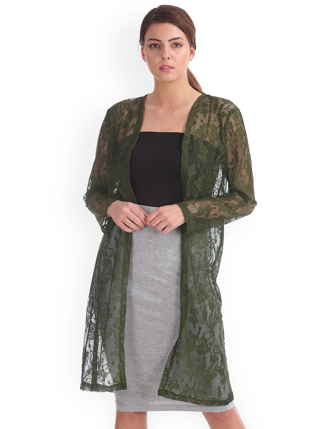 Cherokee Green Solid Open Front Shrug Price in India