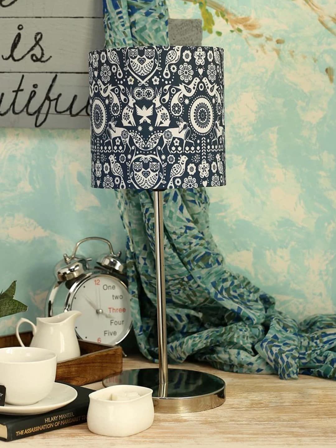 green girgit Black & Off-White Printed Buffet Lamp with Shade Price in India