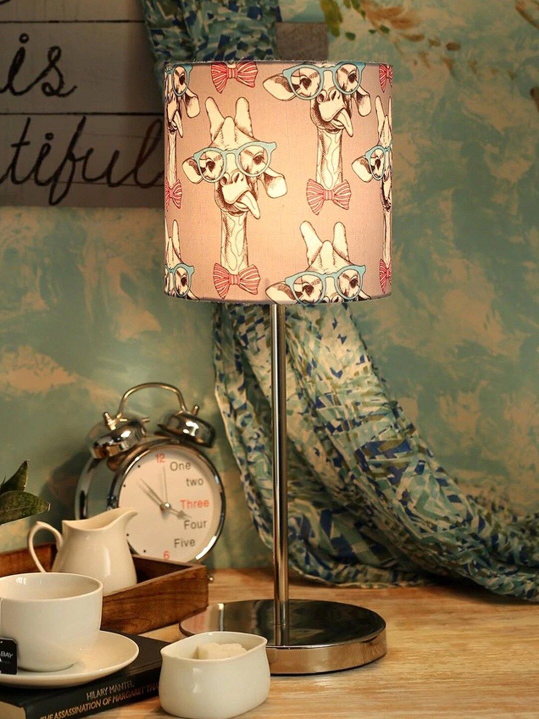 green girgit Pink Printed Buffet Lamp with Shade Price in India