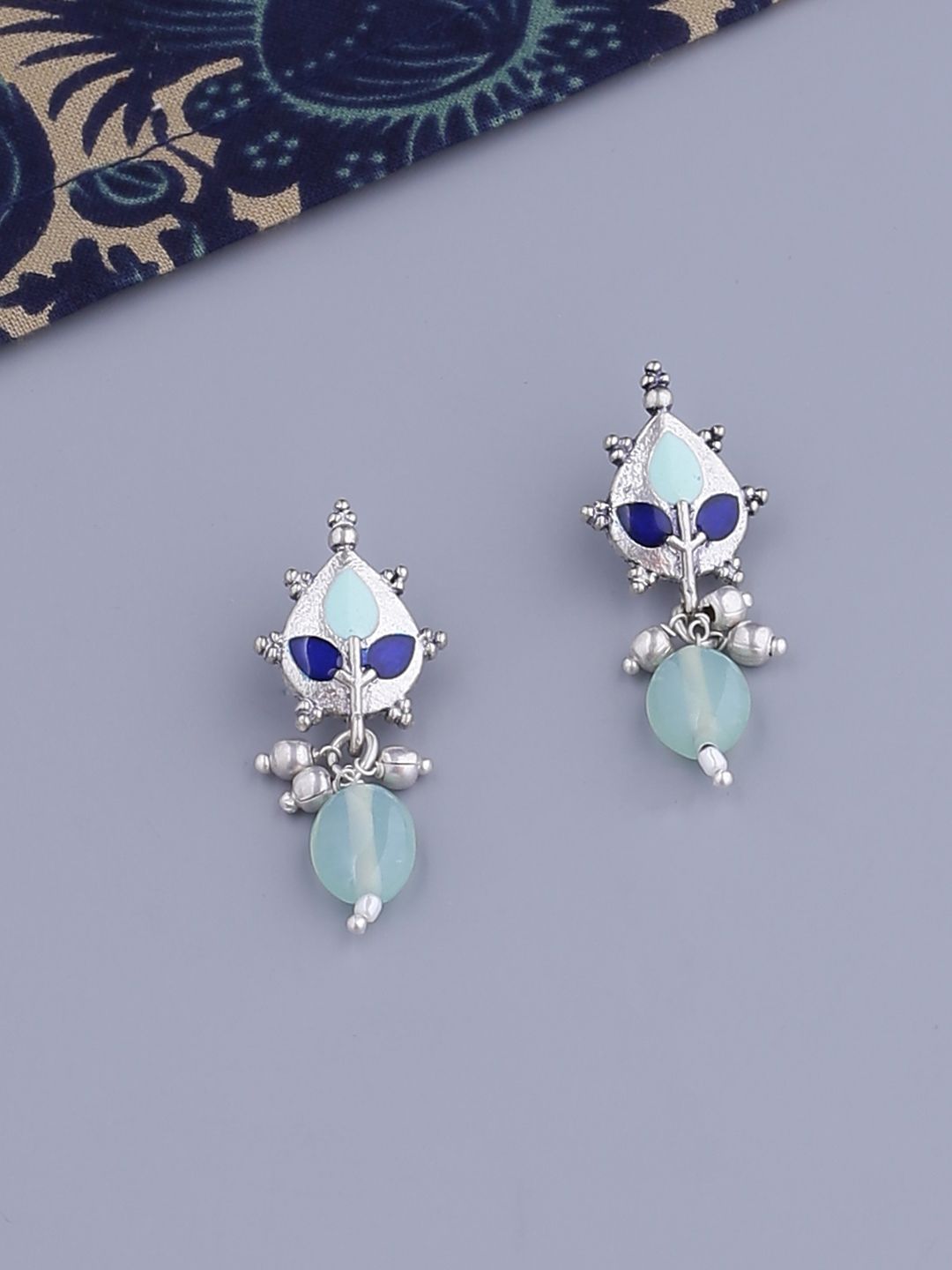 Studio Voylla Silver-Plated Teardrop Shaped Drop Earrings Price in India