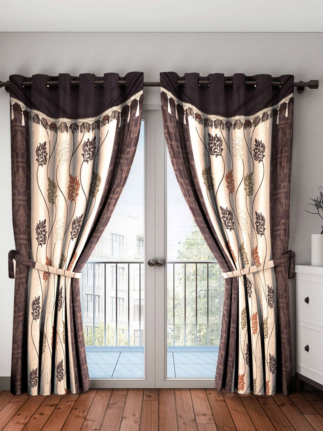Fashion String Brown & Beige Set of 2 Door Curtains Price in India