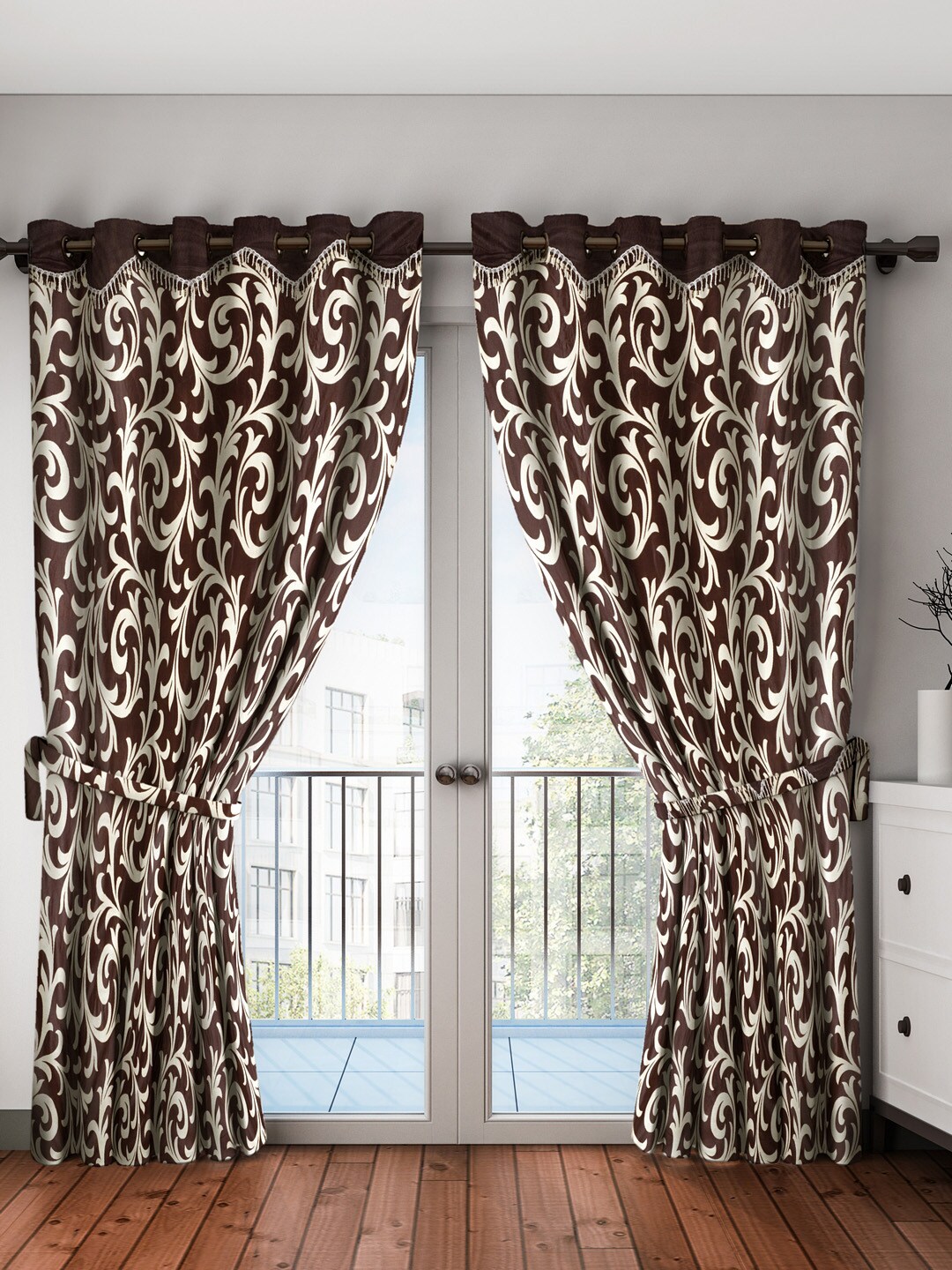 Home Sizzler Brown & Cream-Coloured Set of 2 Door Curtains Price in India