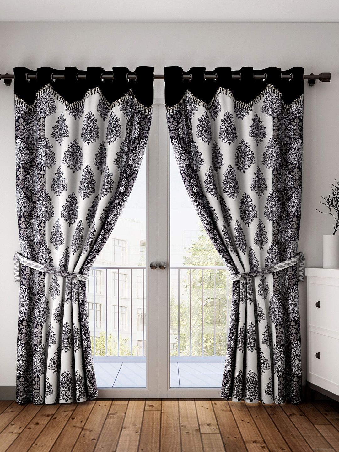 Home Sizzler Black & White Set of 2 Door Curtains Price in India