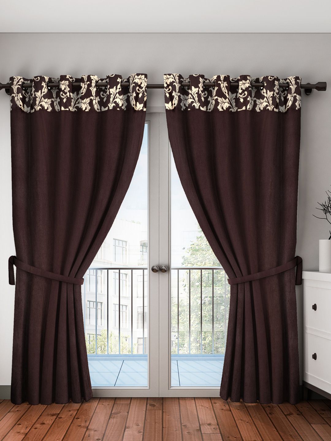 Fashion String Coffee Brown & Beige Set of 2 Door Curtains Price in India