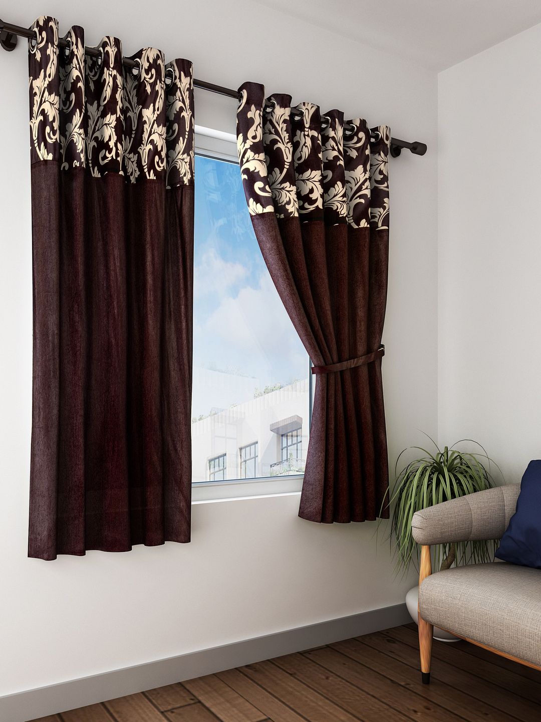 Fashion String Set of 2 Brown Window Curtains Price in India