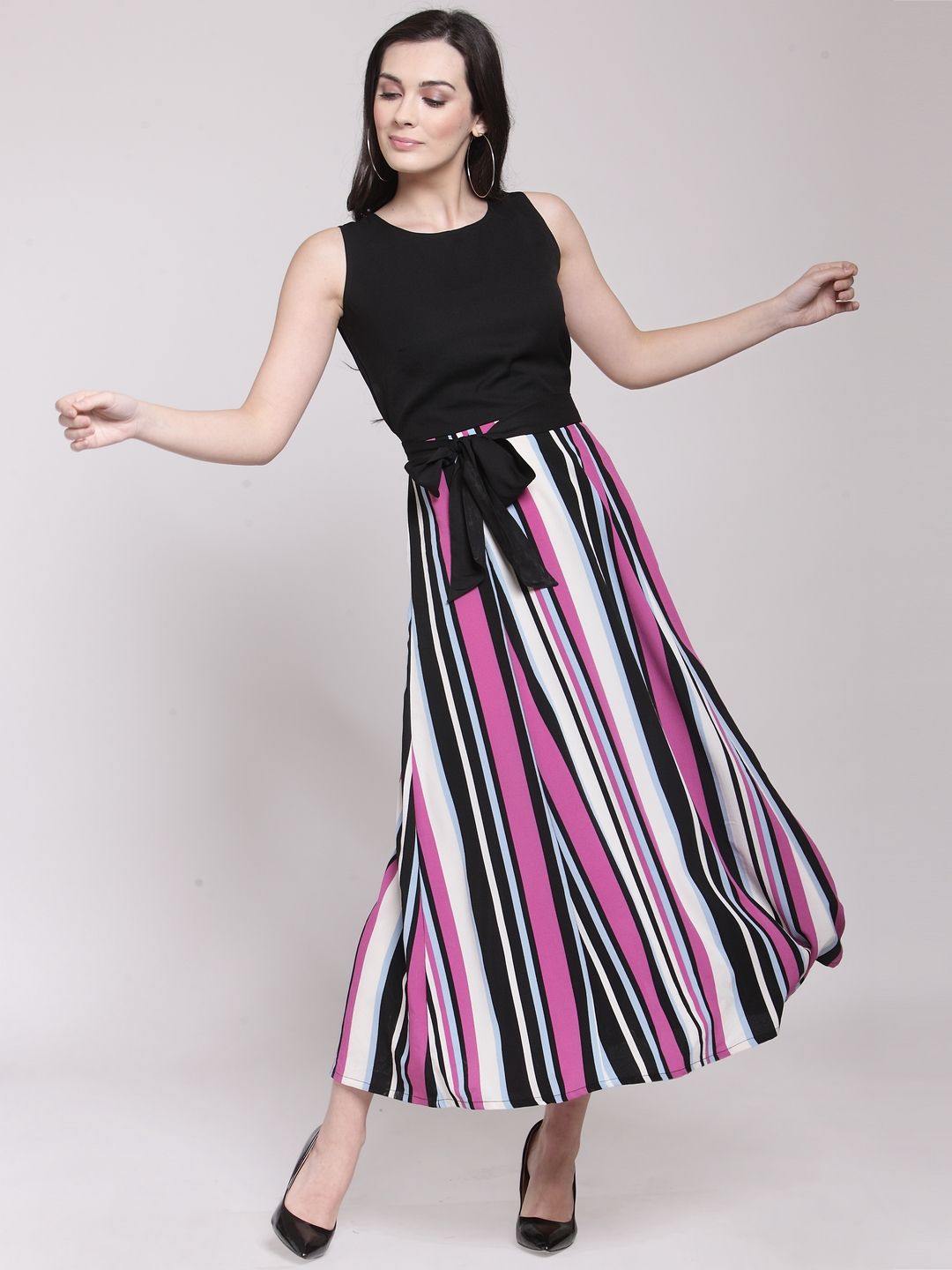 plusS Women Multicoloured Striped Fit & Flare Dress Price in India