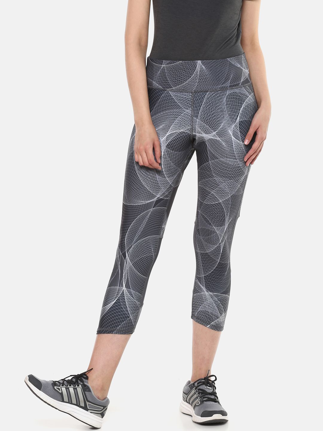 Reebok Women Grey & White Printed OSR 3/4th P1 Tights Price in India