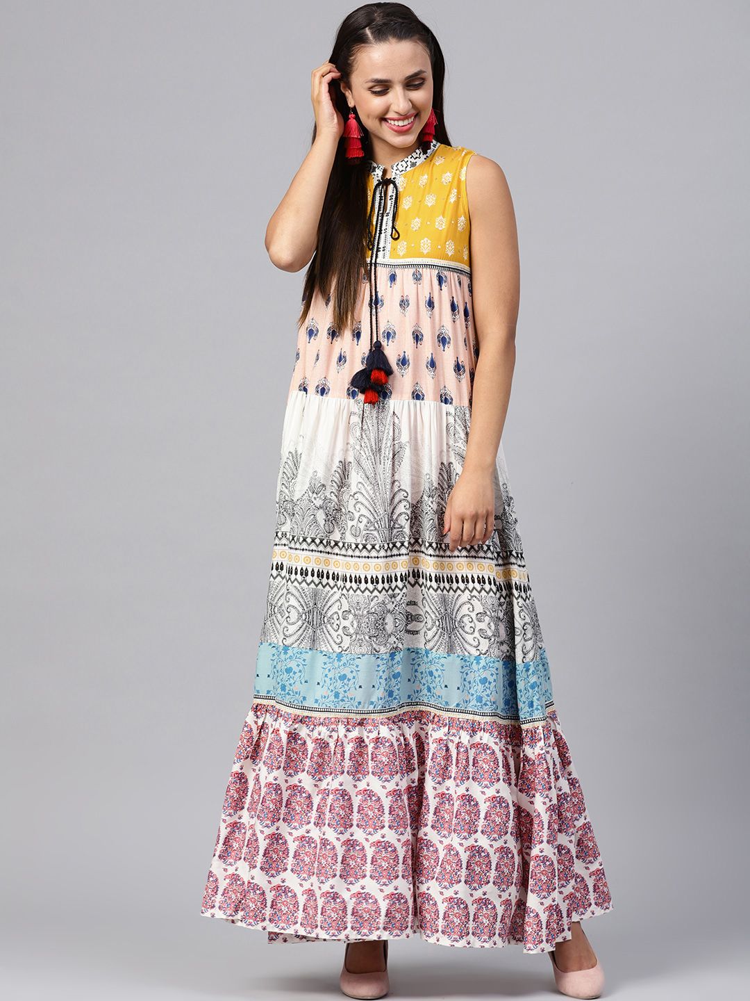 W Women Multicoloured Printed Tiered Maxi Dress