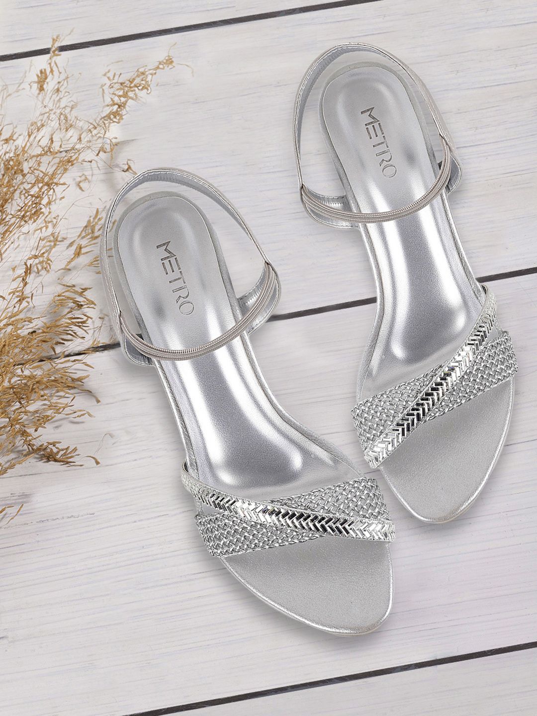 Metro Women Silver-Toned Solid Sandals Price in India