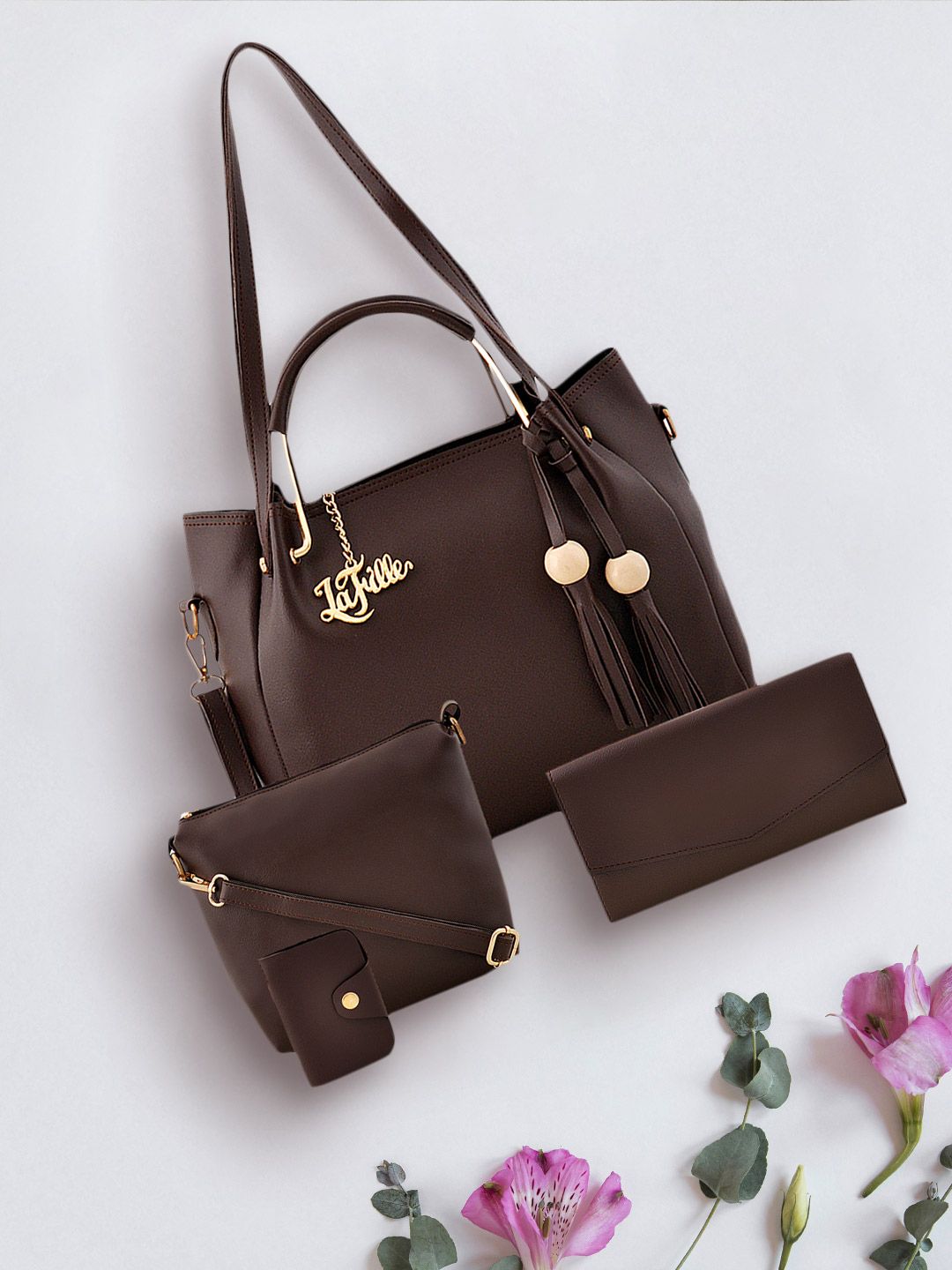 LaFille Brown Solid Shoulder Bag Price in India