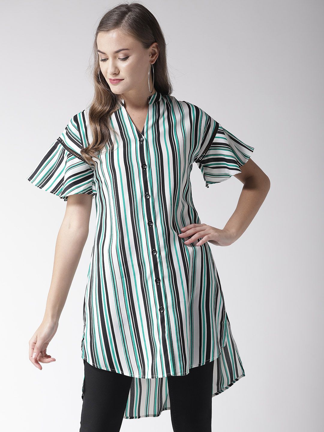 Style Quotient White & Green Striped Tunic Price in India
