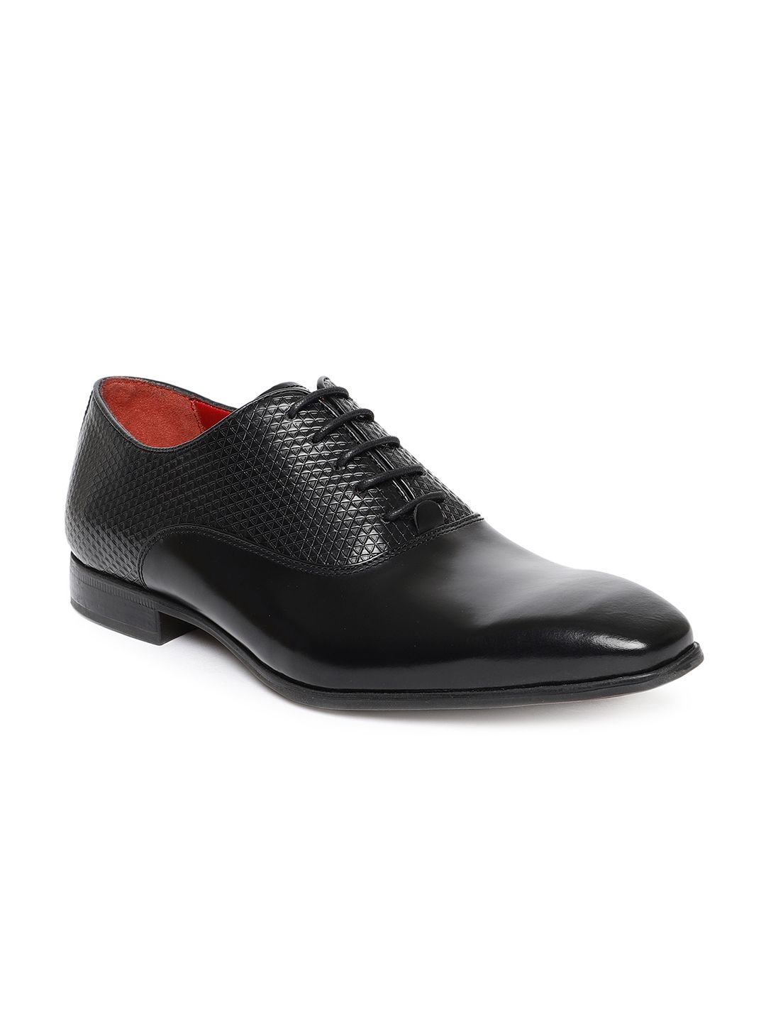 Ruosh Men Black Textured Formal Leather Derbys