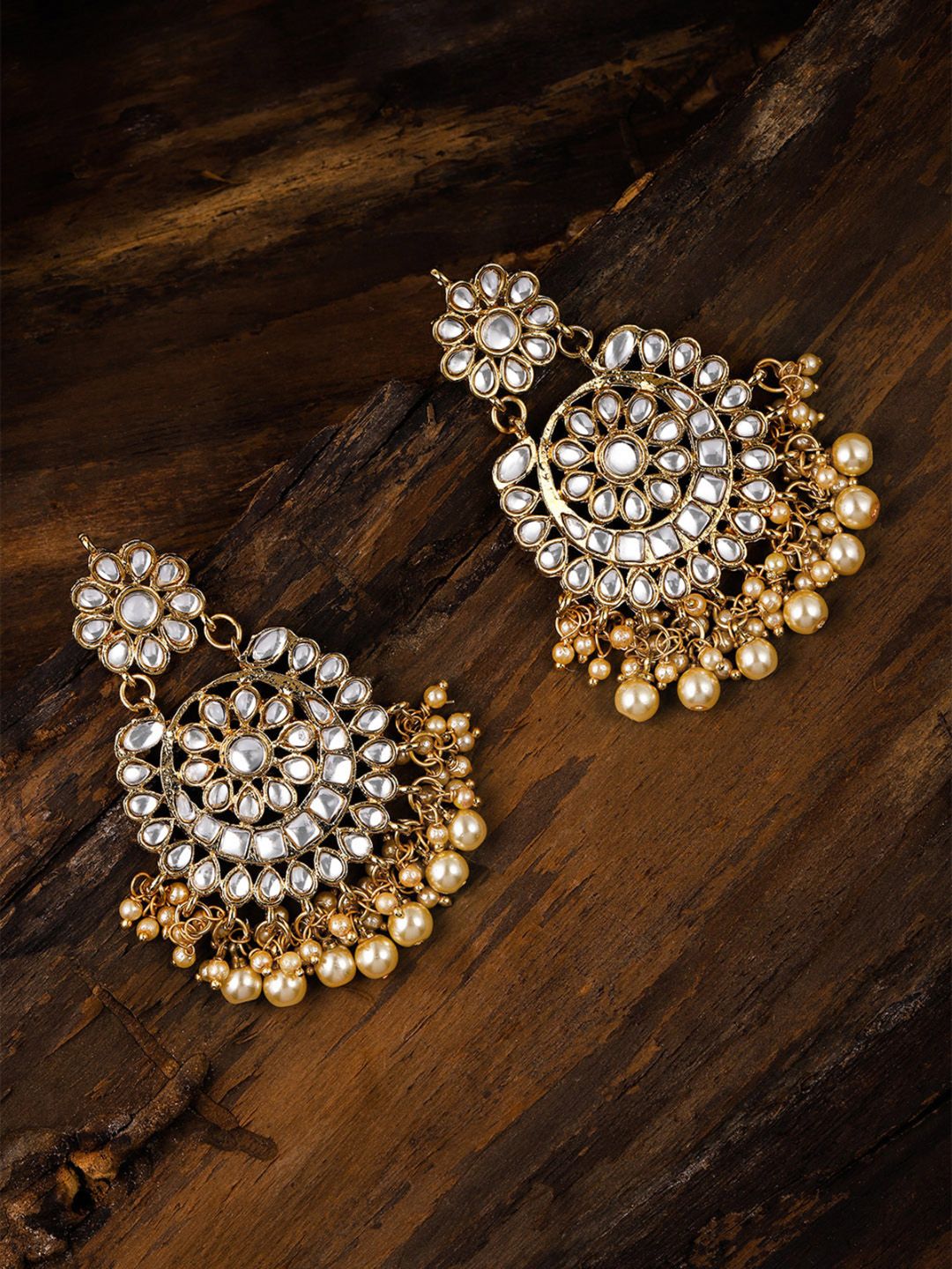 Zaveri Pearls Gold-Toned Kundan Studded Circular Chandbalis Price in India