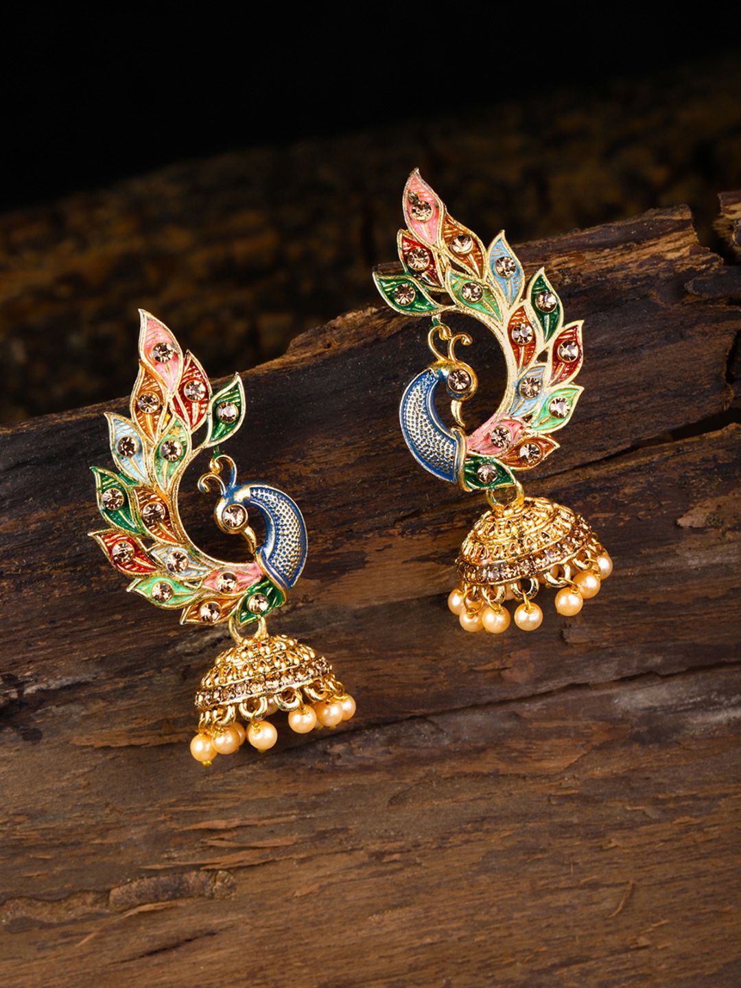 Zaveri Pearls Multicoloured Peacock Shaped Jhumkas Price in India