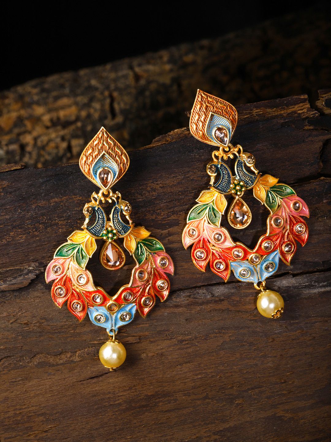 Zaveri Pearls Multicoloured Peacock Shaped Drop Earrings Price in India